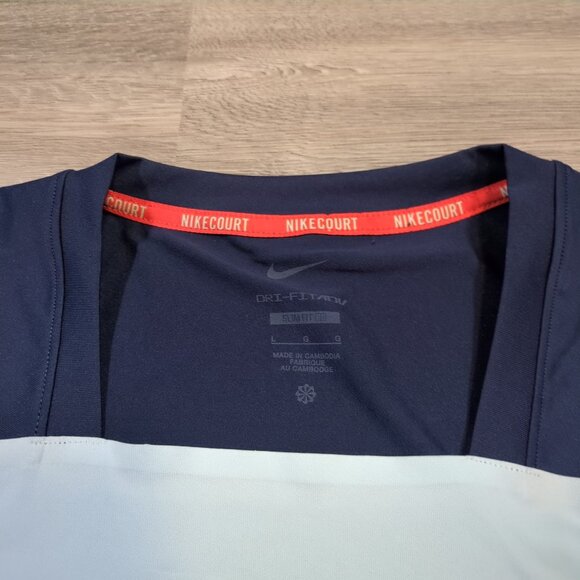 Nike Court Dri-FIT ADV Slam Tennis Shirt Men's Large Alcaraz Blue Orange Slim - Picture 5 of 9